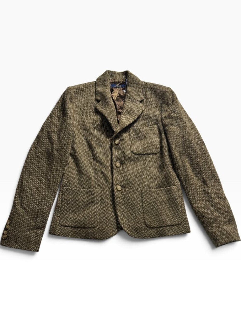 Polo Ralph Lauren Brown Wool Tweed Blazer Patch Pocket Preppy Size 2 Womens